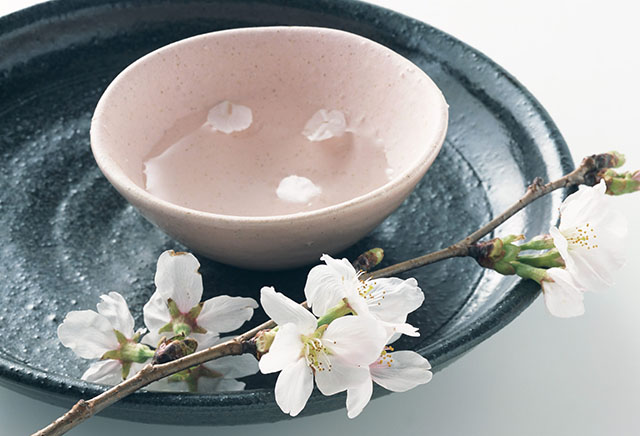 Saké japonais et fleurs de cerisier